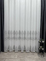 Тюль на бамбуковій основі з красивою вишивкою. Колір: сірий