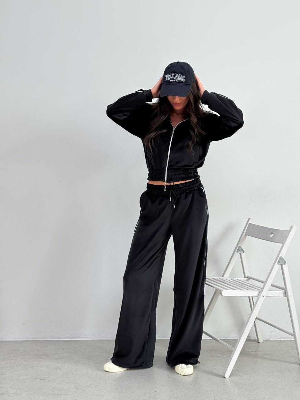 Велюровий жіночий костюм спортивний ЧОРНИЙ на молнії STYLE 001, фото 1