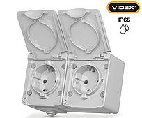 Розетка зовнішня подвійна сіра VIDEX BINERA IP65