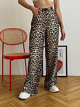Леопардові джинси палаццо з якісного джинс котону розміри стандартні