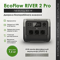 Портативна зарядна станція EcoFlow RIVER 2 Pro (768 Вт/год) RIVER2PRO 800 W Екофлоу євророзетка
