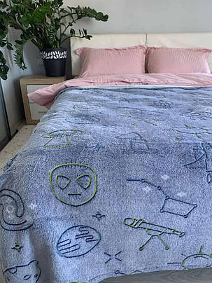 Плед з мікрофібри День ніч Інопланетяни світяться у темряві 200х220см, фото 2