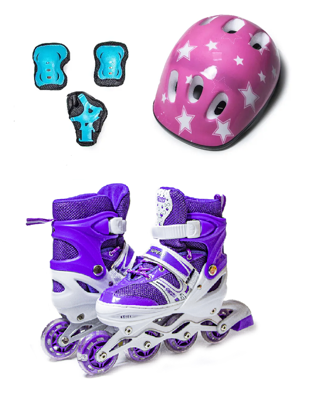 Комплект роликів "Super Power" з захистом і шоломом, Фіолетового кольору, розмір 29-33 Комплект роликів "Super Power" з захистом і шоломом, Фіолетового кольору, розмір 29-33