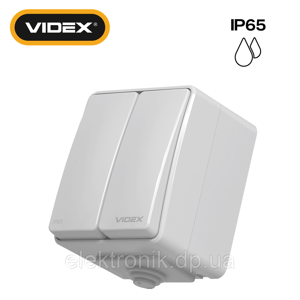 Вимикач двоклавішний сірий VIDEX BINERA IP65