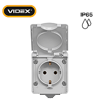 Розетка зовнішня  із заземленням сіра VIDEX BINERA IP65