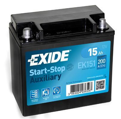 Акумулятор автомобільний EXIDE AGM EK151 200А допоміжна L+ круглі клеми, фото 1