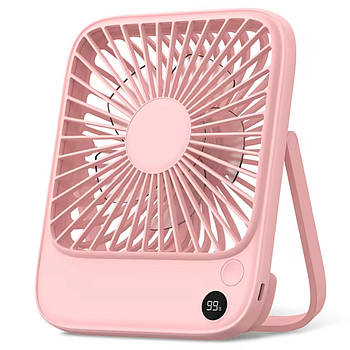 Настільний вентилятор на акумуляторі 5000мАч, від USB, Рожевий / Міні вентилятор / Акумуляторний вентилятор