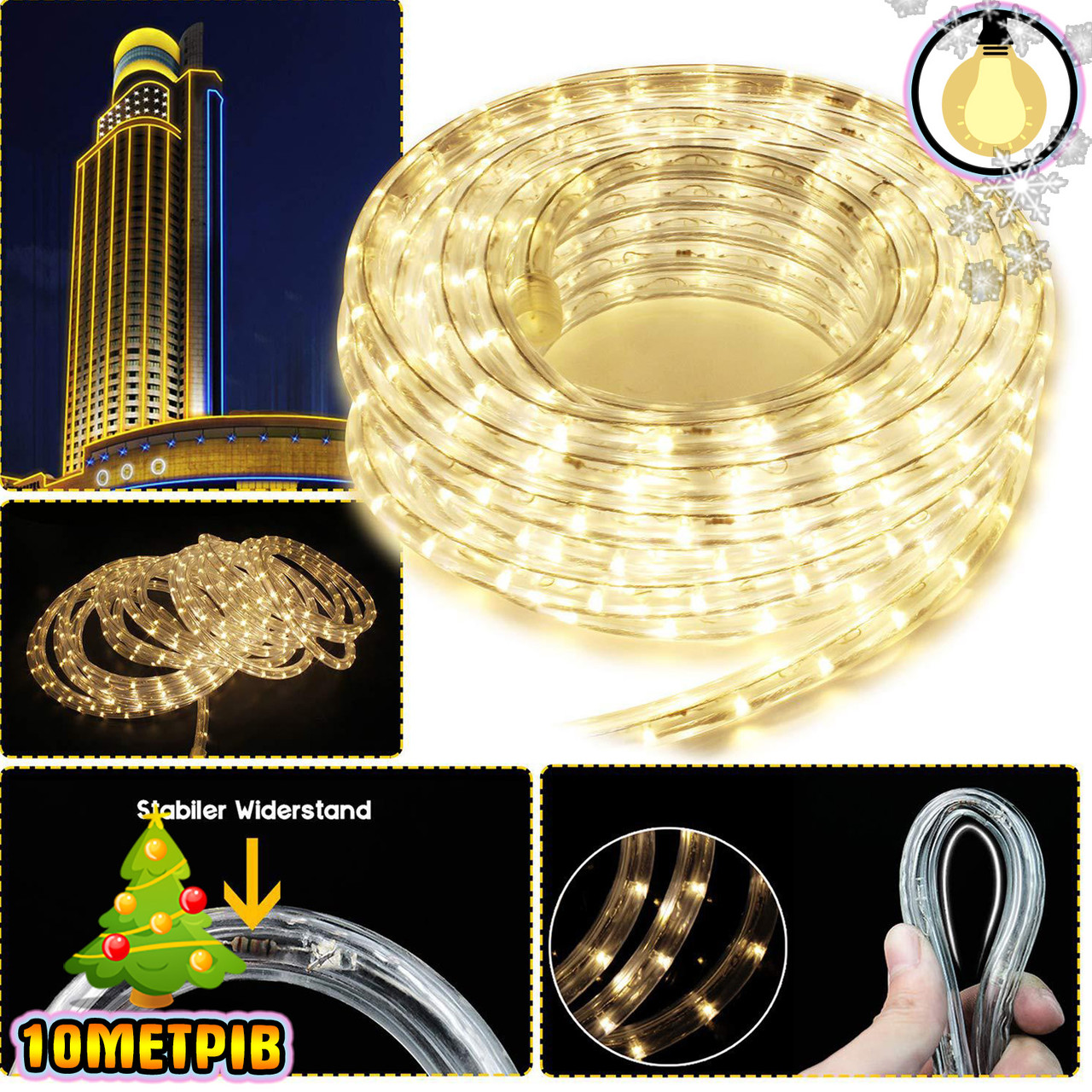 Світлодіодна гірлянда-шланг вулична LED Xmas Rope light 10м, гнучка стрічка дюралайт 220В Теплий білий