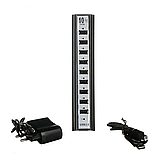 USB Хаб на 10 портів розгалужувач USB HUB 10 PORTS 220V активний з блоком живлення портативний перехідник, фото 3