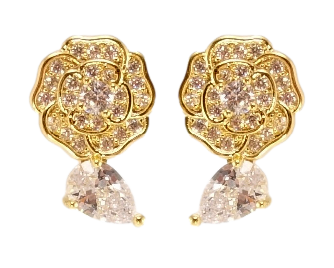 Сережки Xuping QQMM Позолота 14K пусети "Квіточки з цирконієм"