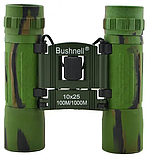 Бінокль портативний 10x25 Bushnell ARMY 100m/1000m складаний, для полювання, туризму, з чохлом + Годинник, фото 3