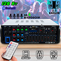 Підсилювач звуку 326AMP-BT з Bluetooth, інтегральний, Karaoke на 4 мікрофони, USB, SD кардрідер і FM