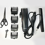Машина для стрижки волосся провідна Gemei 811GM регулювання довжини стрижки, 4 насадки Чорний, фото 3