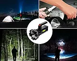 Ручний світлодіодний ліхтар прожектор LED100-COB, 4 режими, бічна лампа, індикатор заряду, USB, фото 5