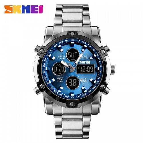 Чоловічий годинник Skmei 1389BU Silver-Black-Blue (1080-0246)