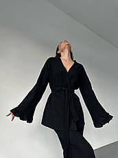 Костюм (кімоно+пояс+штани), щільний льон жатка 42-46 (one size) (4) Сін824-1576, фото 5