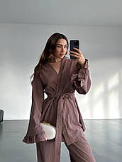 Костюм (кімоно+пояс+штани), щільний льон жатка 42-46 (one size) (4) Сін824-1576, фото 3