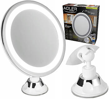 Косметичне дзеркало Adler AD 2168 — 5-кратне збільшення, Поворотне, LED-підсвітка, Присоска