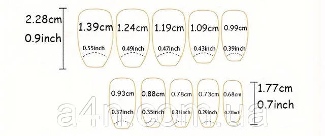 Накладные ногти - Интернет-магазин A4N Размеры накладных ногтей