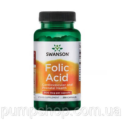 Фолієва кислота Swanson Folic Acid 800 мкг 250 капс., фото 1