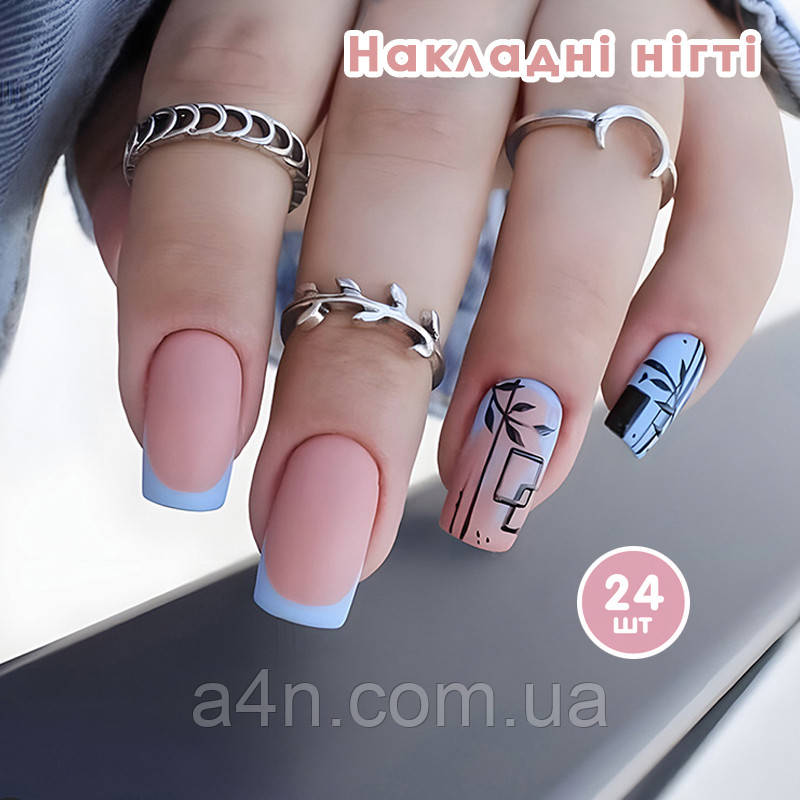 Накладні нігті 24 шт. матові + клей для нігтів, квадрат для манікюру