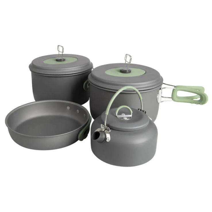 Набір Кемпингового Посуду Bo-Camp Explorer XL 4 Pieces Hard Anodized Grey/Green (2200249) Туристичний Посуд