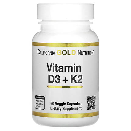 Вітамін D3+K2 California Gold Nutrition Vitamin D3 + K2 60 капс., фото 1