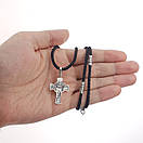 Срібний хрестик з цепочкою із шовку. Хрест "Образ" та шовковий шнурок зі срібними вставками і замком. 55 см, фото 3