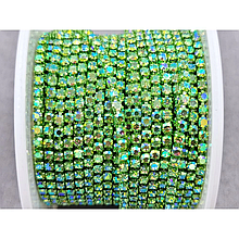 (1м) Стразовий ланцюг SS6 (2мм) з переливом хризоліт в однотонному металі