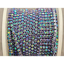 (1м) Стразовий ланцюг SS6 (2мм) з переливом світло-аметистовий в однотонному металі