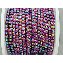 (1м) Стразовий ланцюг SS6 (2мм) з переливом фуксія в однотонному металі