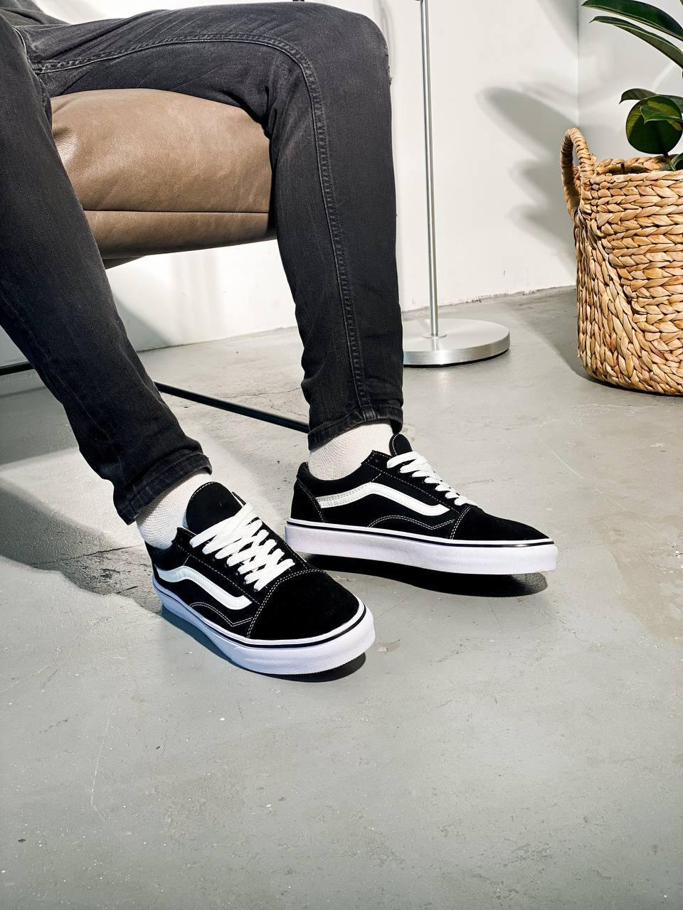 Мужские кеды Vans Old Skool черные кеды с белой подошвой ванс для парня ...
