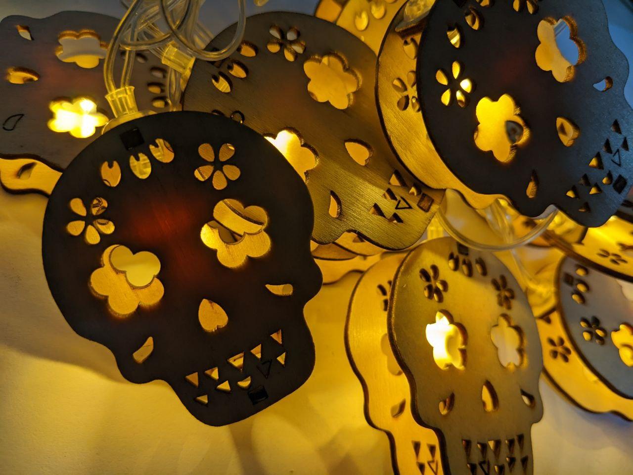 Світлодіодна гірлянда Череп 2м 10шт. золото, фото 1
