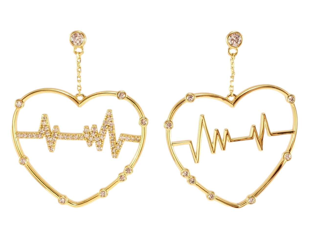 Сережки Xuping QQMM Позолота 14K пусети "Асиметричні серця з кардіограмою"