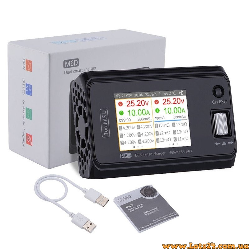 Зарядний пристрій для акумуляторів FPV 1-6S ToolkitRC M6D 500W 15A V3 XT60 USB3.0 заряджання акумуляторів ФПВ