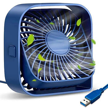 Портативний USB вентилятор із обертанням на 360°, 3 режими, Синій / Настільний вентилятор / Міні вентилятор
