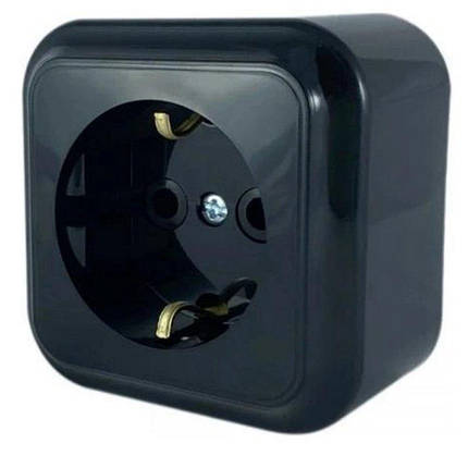Розетка Marshel MAGLEV (МАГЛІВ) накладна 1-на з заземленням чорна RO16-239 BLACK, фото 1