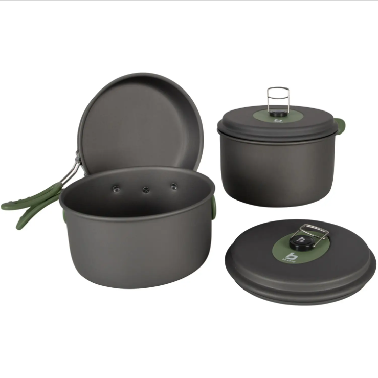 Набір Кемпингового Посуду Bo-Camp Explorer 3 Pieces Hard Anodized Grey/Green (2200239) Туристичний Посуд