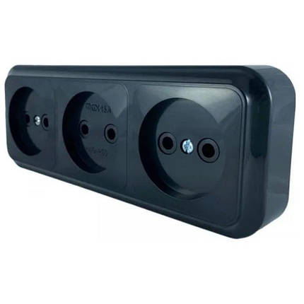 Розетка Marshel MAGLEV (МАГЛІВ) накладна 3-на чорна RO16-250 BLACK, фото 1