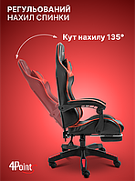 Геймерське ігрове крісло комп'ютерне 4Points GT з підставкою для ніг з подушками розкладне червоне, фото 7
