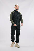 Чоловічий костюм Softshell чорний із хакі осінній весняний, Практичний чорний комплект Софтшел Куртка + Штани