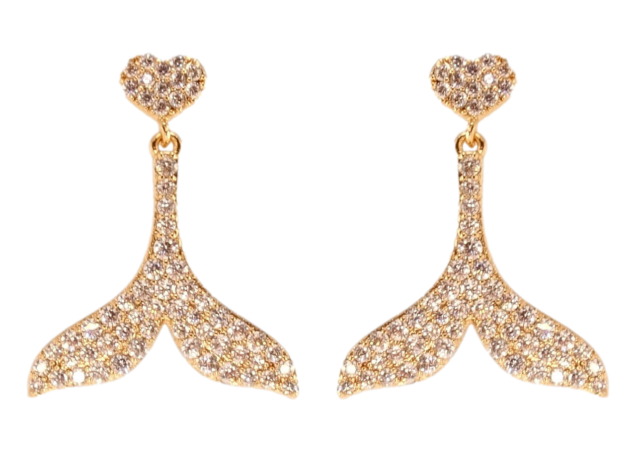 Сережки Xuping QQMM Позолота 18K пусети "Рибий хвіст інкрустація цирконієм"