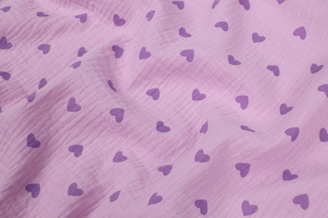 Відріз мусліну жатки Сердечка фіолетові 34х135 см