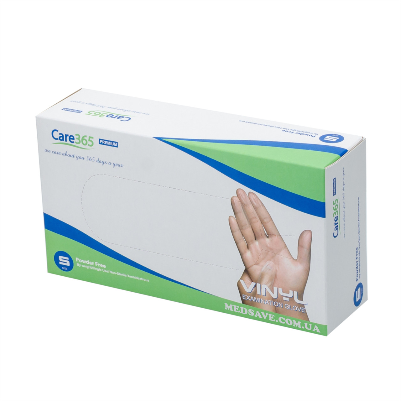 Рукавички вінілові розміри S, M, L, XL - Care 365 Premium неопудрені прозорі одноразові оглядові медичні рукавиці 100 шт упаковка