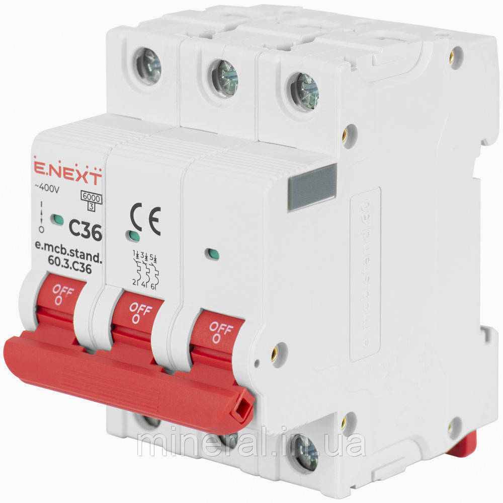 Автоматичний вимикач 3р, 63А, B, 6кА, AC 230/400, на DIN-рейку , E.NEXT, (s001132)