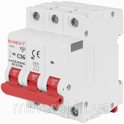 Автоматичний вимикач 3р, 63А, B, 6кА, AC 230/400, на DIN-рейку , E.NEXT, (s001132), фото 1