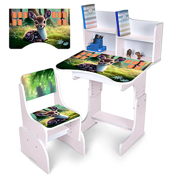 Дитяча регульована парта зі стільцем N 2071-3-7 "Оленя" таблиця множення, сакура