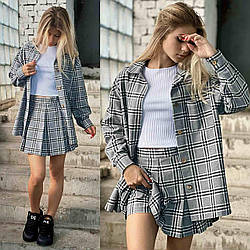 Підлітковий стильний костюм у карту сорочка та спідниця-шорти "Мері", розміри на зріст 140 — 160 + Відеоогляд!