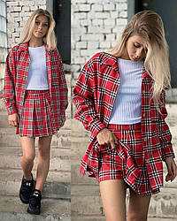 Підлітковий стильний костюм у карту сорочка та спідниця-шорти "Мері", розміри на зріст 140 — 160 + Відеоогляд!