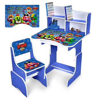 Дитяча регульована парта зі стільцем N 2071-12-4 "BRS" українська абетка, синя